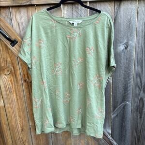 Coldwater Creek Meadow Grass Green Floral Embroidered Women's Tee 3XL
